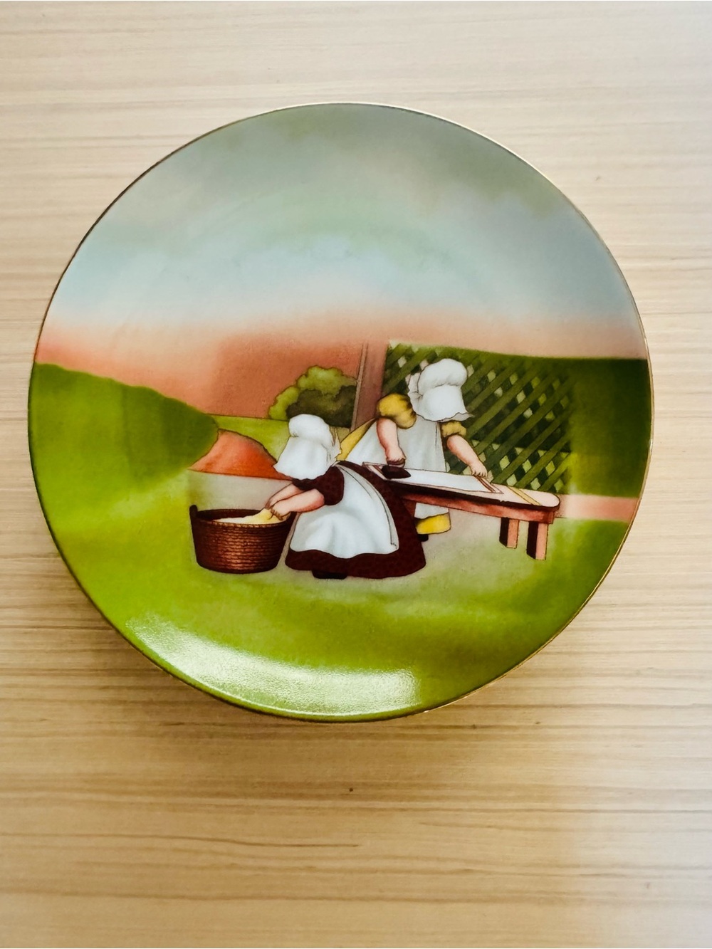 Vintage Royal Bayreuth 7” Porcelain Plate• Sunbonnet Babies • Tuesday Ironing